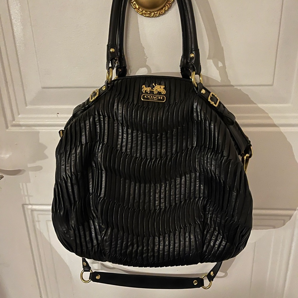COACH Madison Gathered Pleated Leather Handbag Satchel Shoulder Bag